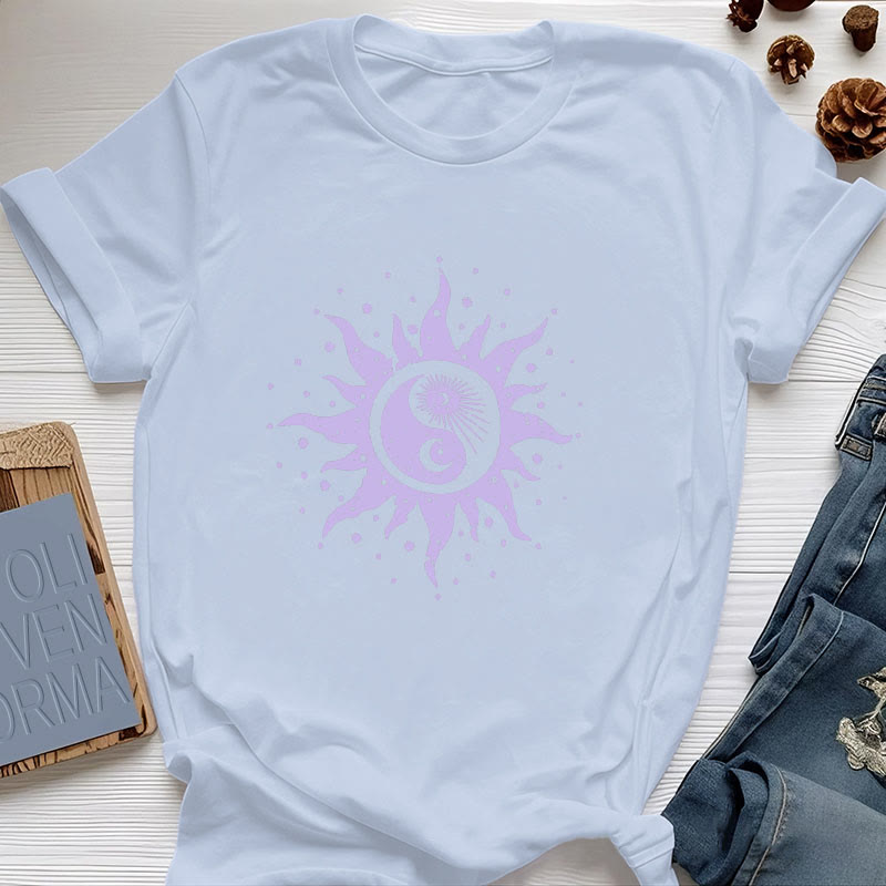 Olivenorma Yin Yang Moon Sun Cotton Comfor T-Shirt - Blue - 2XL - image 10