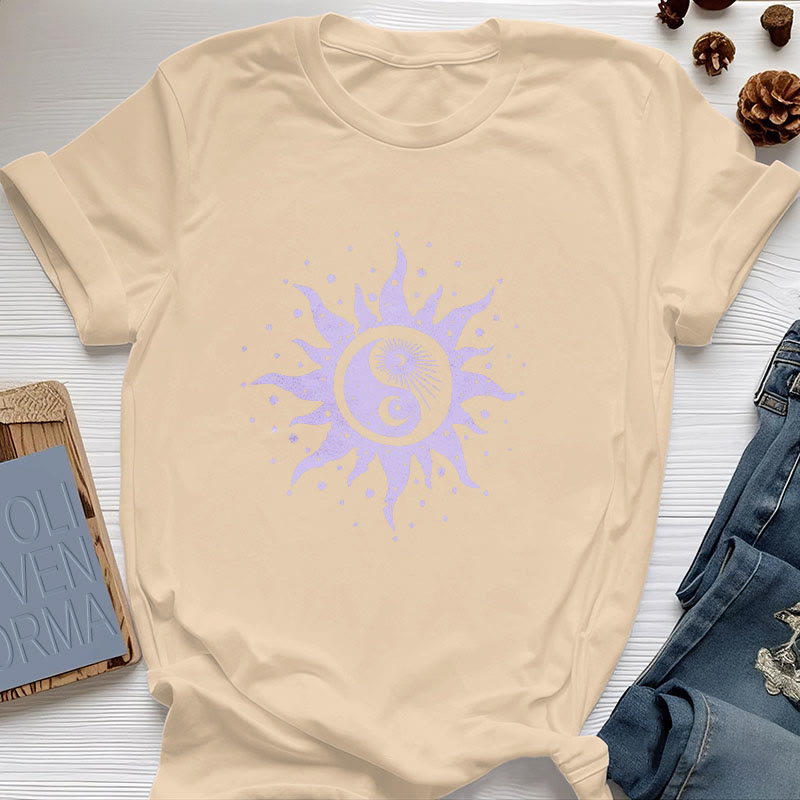 Olivenorma Yin Yang Moon Sun Cotton Comfor T-Shirt - Yellow - 2XL - image 0
