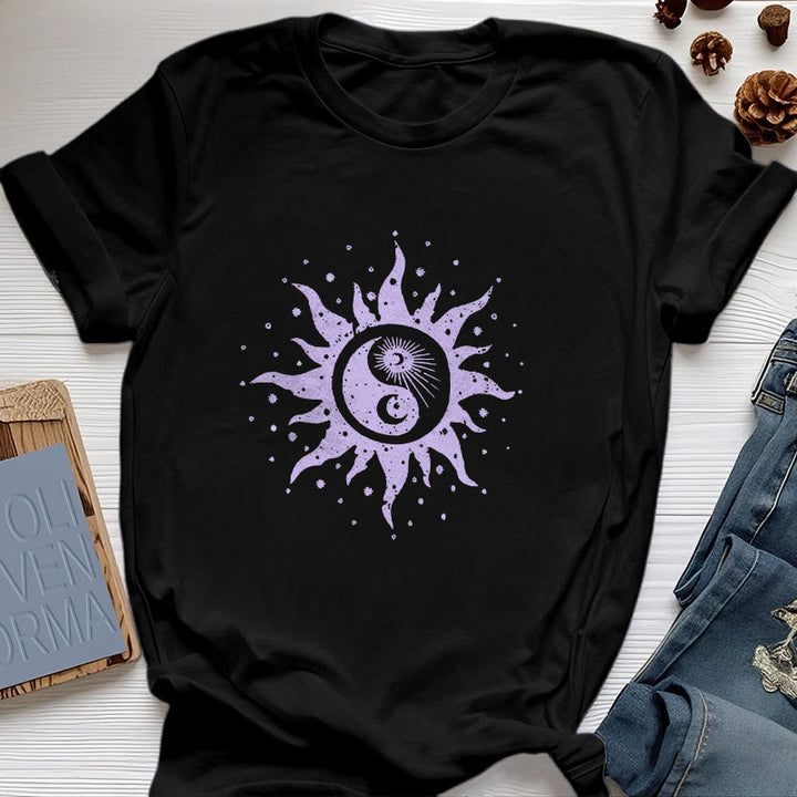 Olivenorma Yin Yang Moon Sun Cotton Comfor T-Shirt - Black - 2XL - image 6