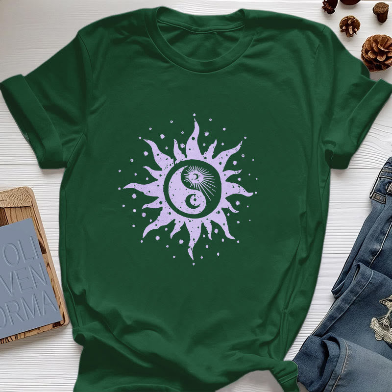Olivenorma Yin Yang Moon Sun Cotton Comfor T-Shirt - Dark Green - 2XL - image 15