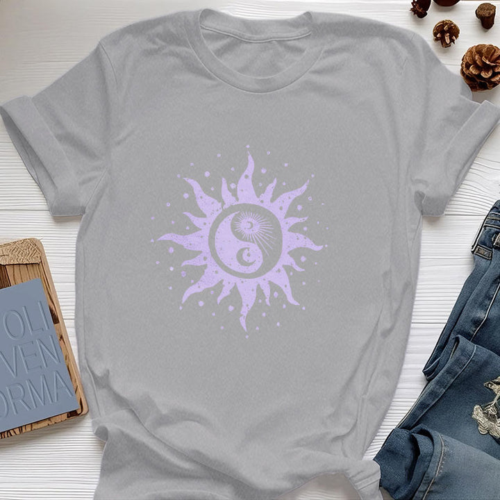 Olivenorma Yin Yang Moon Sun Cotton Comfor T-Shirt - Gray - 2XL - image 8
