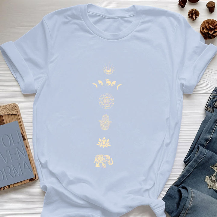 Olivenorma Chakras Spiritual Lotus Yoga T-Shirt - Blue - 2XL - image 4
