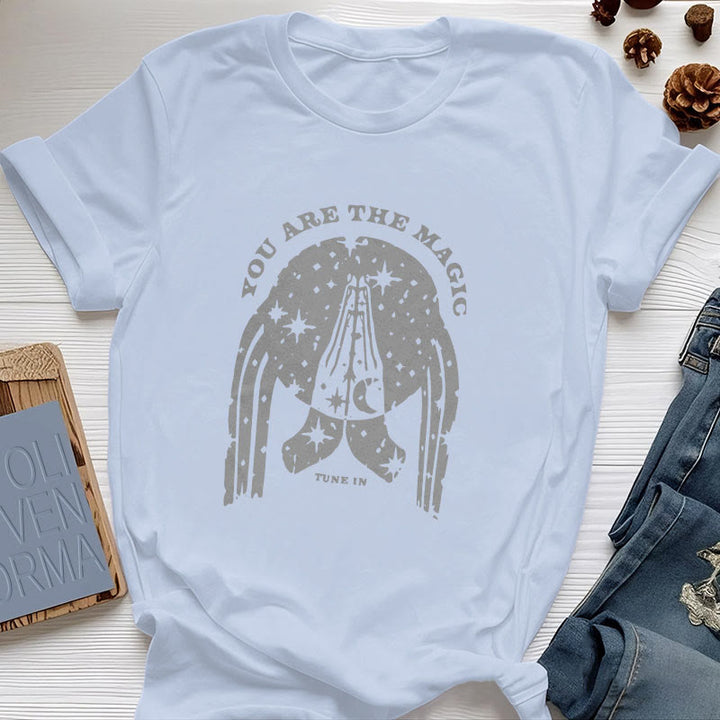 Olivenorma "Tune in You Are The Mageic" Yoga Boxy T-Shirt - Blue - 2XL - image 9