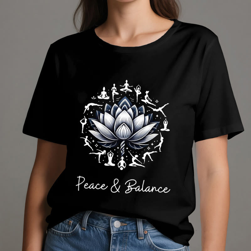 Olivenorma "PEACE & BALANCE" Lotus Yoga Tee Cotton T-Shirt - image 6