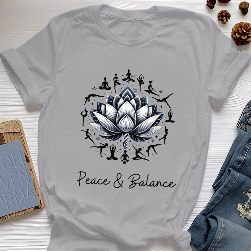 Olivenorma "PEACE & BALANCE" Lotus Yoga Tee Cotton T-Shirt - Gray - 2XL - image 7