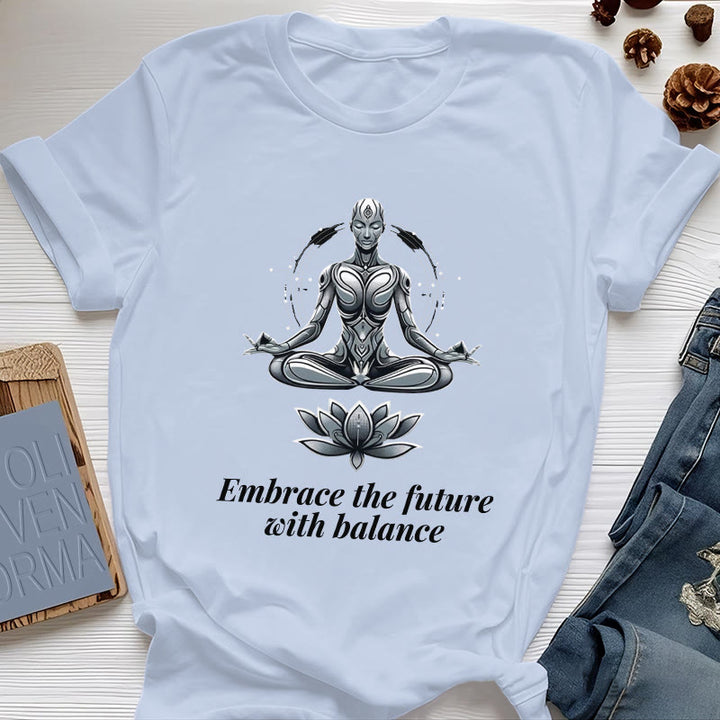 Olivenorma "EMBRACE THE FUTURE WITH BALANCE" Lotus Spiritual T-Shirt - Blue - 2XL - image 12