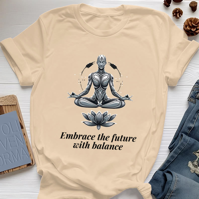 Olivenorma "EMBRACE THE FUTURE WITH BALANCE" Lotus Spiritual T-Shirt - Yellow - 2XL - image 9