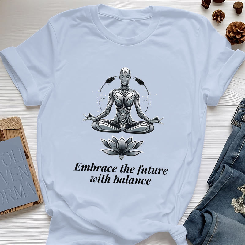 Olivenorma "EMBRACE THE FUTURE WITH BALANCE" Lotus Spiritual T-Shirt - Blue - 2XL - image 11