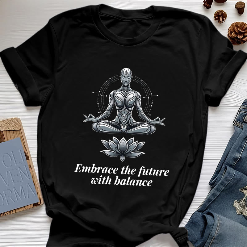 Olivenorma "EMBRACE THE FUTURE WITH BALANCE" Lotus Spiritual T-Shirt - Black - 2XL - image 5