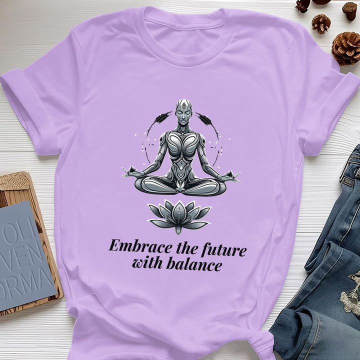 Olivenorma "EMBRACE THE FUTURE WITH BALANCE" Lotus Spiritual T-Shirt - Purple - 2XL - image 15