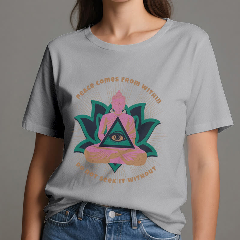Olivenorma "PEACE COME FROM WITHIN" Buddha Lotus Spiritual T-Shirt - image 1