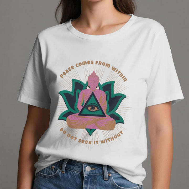 Olivenorma "PEACE COME FROM WITHIN" Buddha Lotus Spiritual T-Shirt - image 6