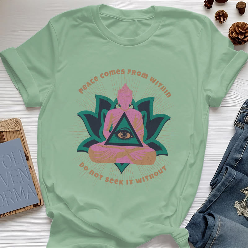 Olivenorma "PEACE COME FROM WITHIN" Buddha Lotus Spiritual T-Shirt - Light Green - 2XL - image 17
