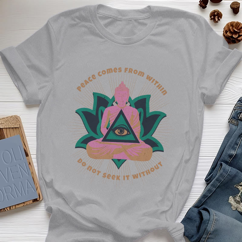 Olivenorma "PEACE COME FROM WITHIN" Buddha Lotus Spiritual T-Shirt - Gray - 2XL - image 0