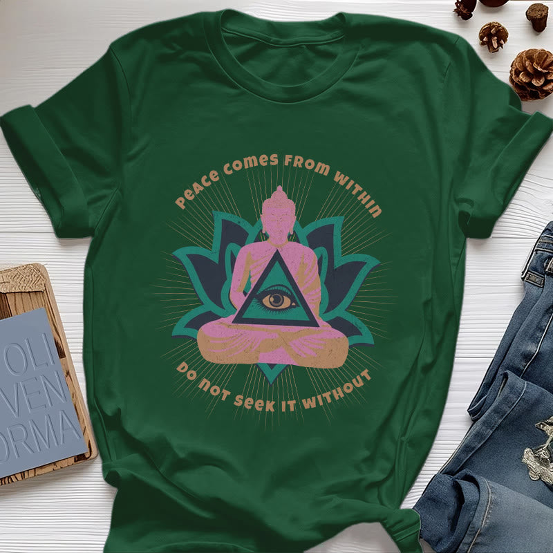 Olivenorma "PEACE COME FROM WITHIN" Buddha Lotus Spiritual T-Shirt - Dark Green - 2XL - image 19