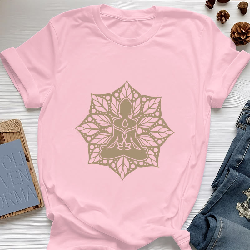 Olivenorma Medala Floral Meditation Yoga Tee T-Shirt - Pink - 2XL - image 13