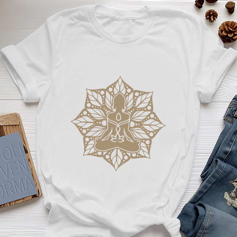 Olivenorma Medala Floral Meditation Yoga Tee T-Shirt - White - 2XL - image 5