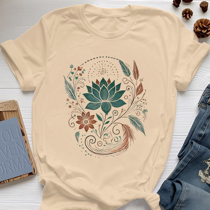 Olivenorma Lotus Flowers & Leafs Cotton Yoga T-Shirt - Yellow - 2XL - image 11