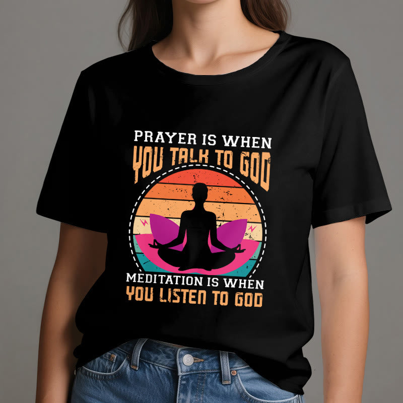 Olivenorma "MEDITATION IS WHEN YOU LISTEN TO GOD" Spiritual Yoga T-Shirt - image 2