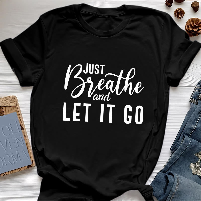 Olivenorma "JUST BREATHE AND LET IT GO" Spiritual Tee T-Shirt - Black - 2XL - image 7