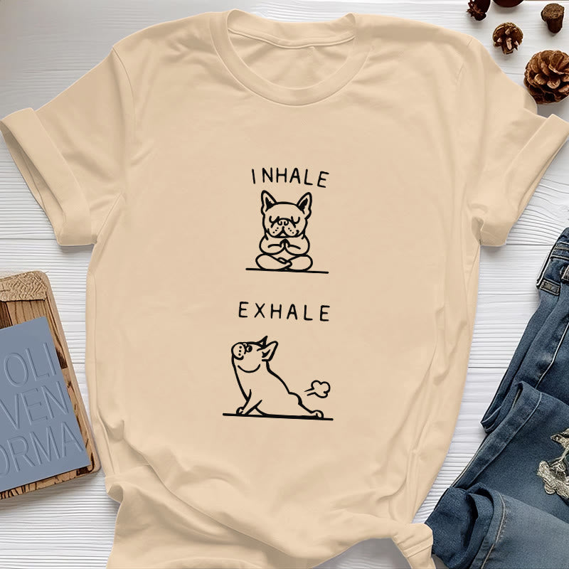 Olivenorma Bulldog "INHALE & EXHALE" Funny Spiritual T-Shirt - Yellow - 2XL - image 9