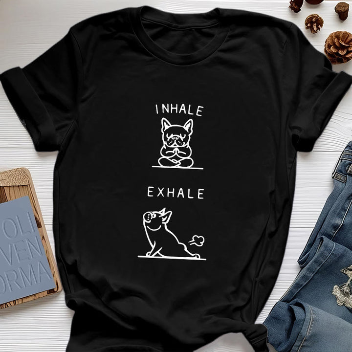 Olivenorma Bulldog "INHALE & EXHALE" Funny Spiritual T-Shirt - Black - 2XL - image 5