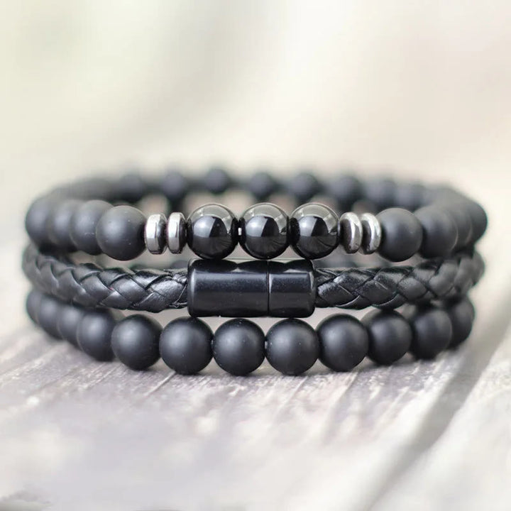 Olivenorma 3Pcs Tiger Eye Stone Leather Bracelet Set - image 6