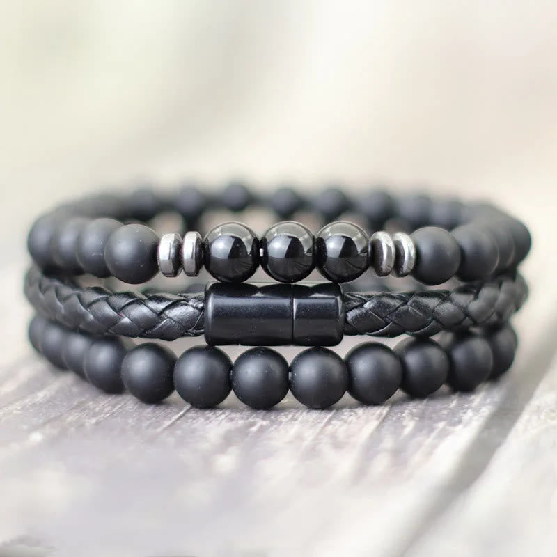 Olivenorma 3Pcs Tiger Eye Stone Leather Bracelet Set - image 5