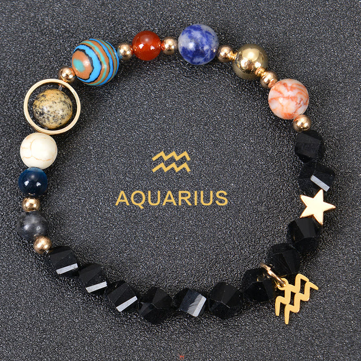 Olivenorma Twelve Constellations Eight Planets Gemstone Bracelet - Facted Obsidian - Aquarius - image 38