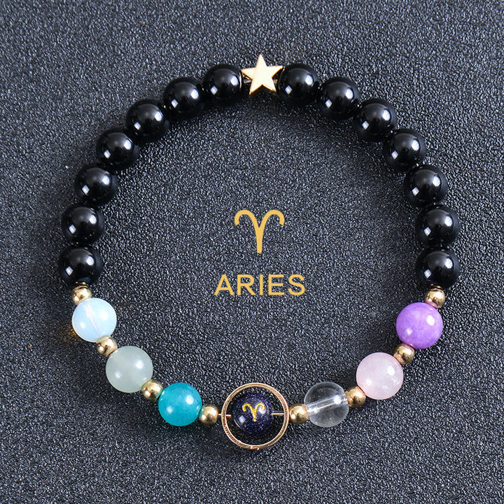Olivenorma Twelve Constellations Eight Planets Gemstone Bracelet - Round Obsidian - Aries - image 40