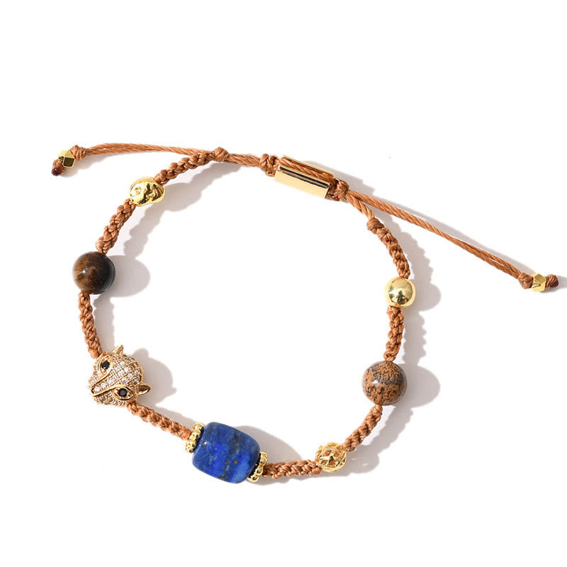 Olivenorma Healing Gemstone Adjustable Braided Bracelet - Lapis Lazuli + Tiger Eye + Bronzite - image 2