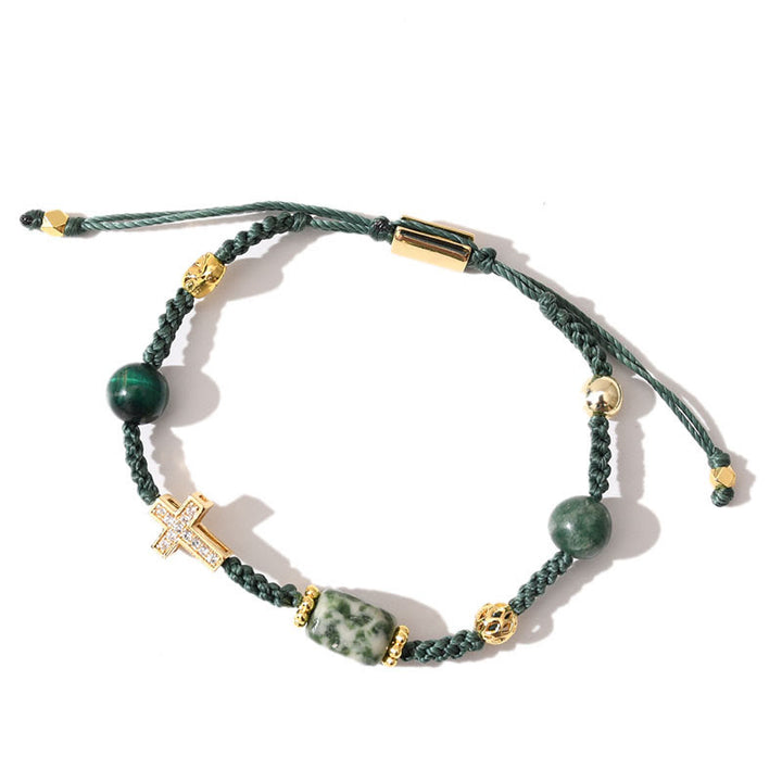 Olivenorma Healing Gemstone Adjustable Braided Bracelet - Green Jade + Green Cat's Eye Stone - image 22