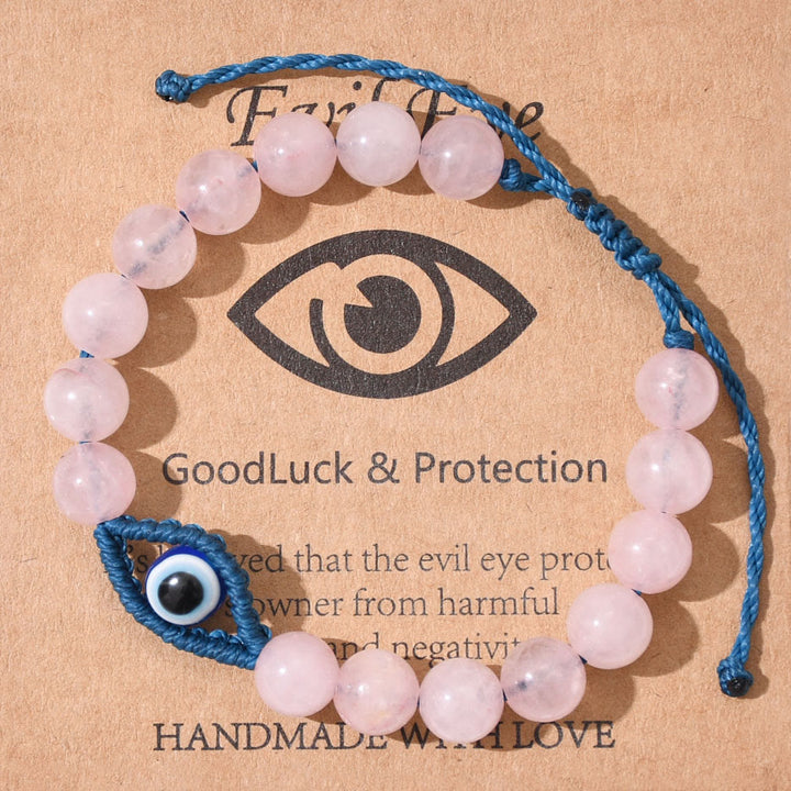 Olivenorma Evil Eye Good Luck & Protection Crystal Braided Bracelet - Rose Quartz - image 12