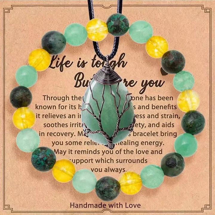 Olivenorma "Life Is Tough, But So Are You" Healing Gemstone Bracelet Necklace Jewelry Set - Green Aventurine + Citrine + Ruby Zoisite - image 9