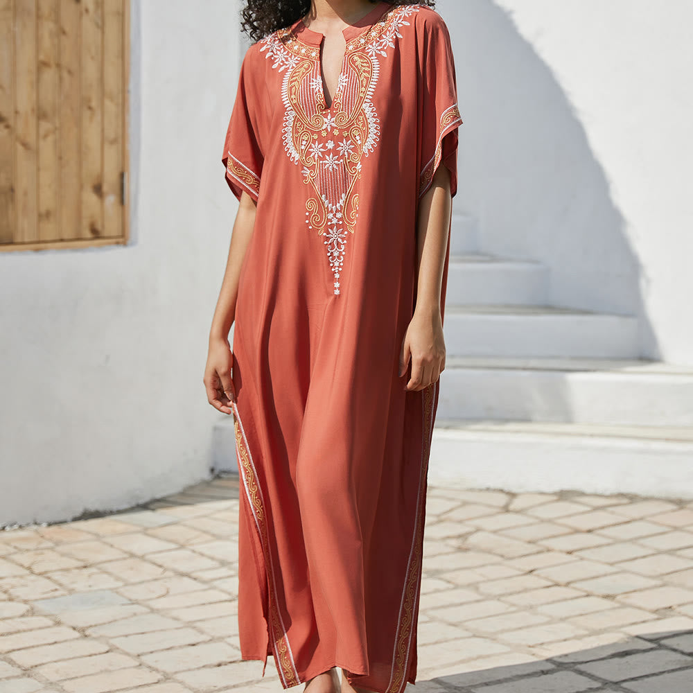 Olivenorma Beach Blouse Vintage Embroidered Kaftan Dress