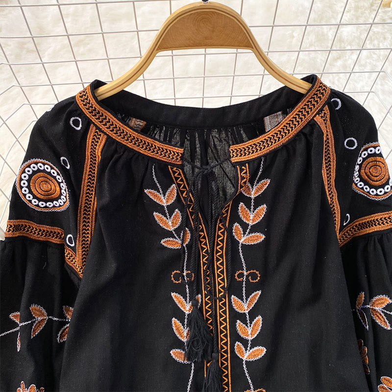 Olivenorma Bohemia Embroidered Lantern Sleeve Women's Shirt - image 15