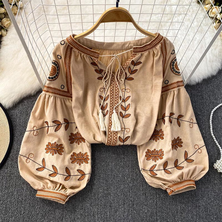 Olivenorma Bohemia Embroidered Lantern Sleeve Women's Shirt - image 2