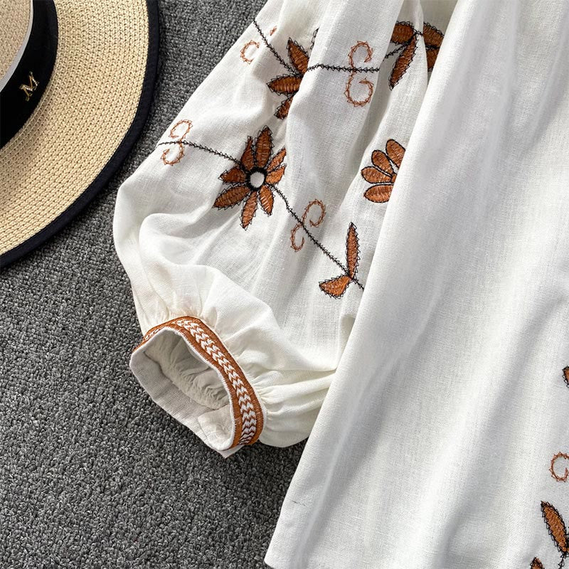 Olivenorma Bohemia Embroidered Lantern Sleeve Women's Shirt - image 8