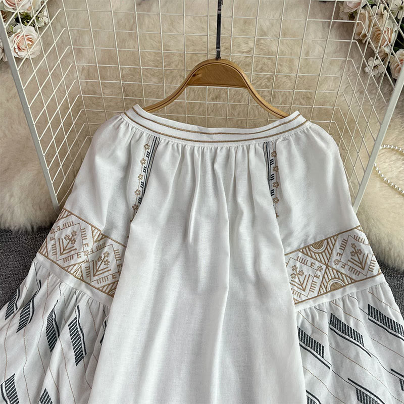 Olivenorma Geometric Totem Embroidery Lantern Sleeve Women's Shirt - image 2