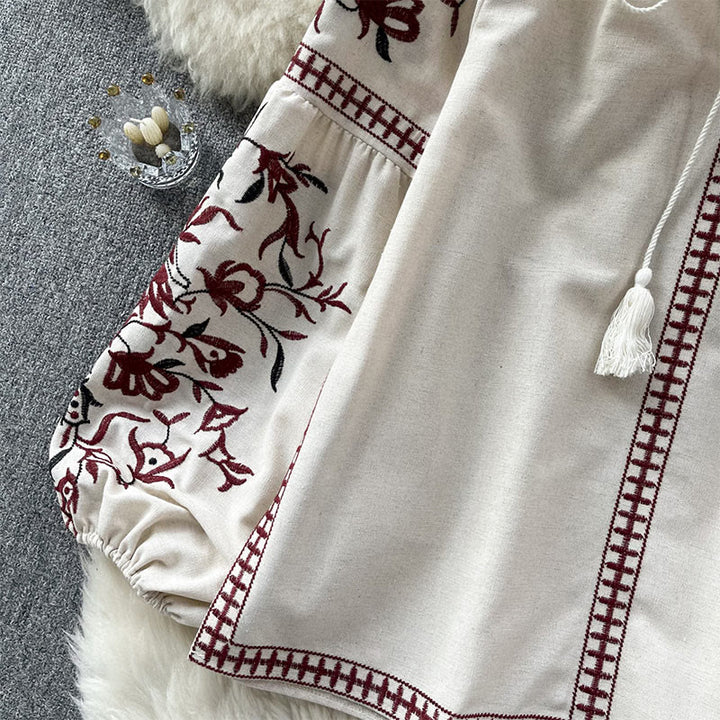 Olivenorma Vintage Floral Embroidery Lantern Sleeve Women's Shirt - image 10