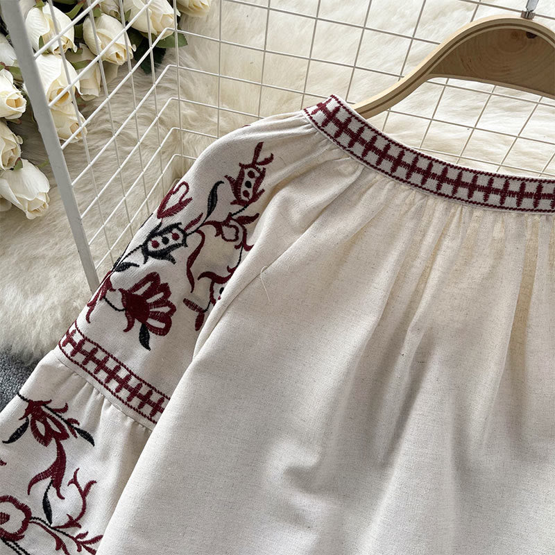 Olivenorma Vintage Floral Embroidery Lantern Sleeve Women's Shirt - image 8