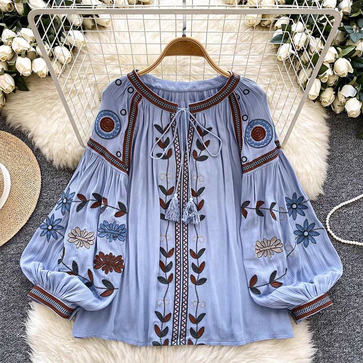 Olivenorma Vintage European Court Style Embroidery Women's Shirt