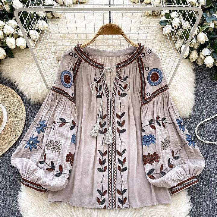Olivenorma Vintage European Court Style Embroidery Women's Shirt - Lotus Root Pink - One Size Fits All - image 12