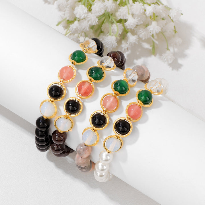 Olivenorma 8mm Pearl Garnet Gemstone Beaded Bracelet - image 1