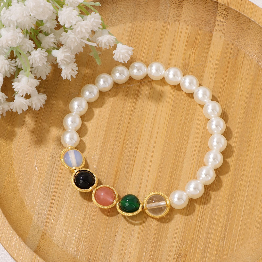 Olivenorma 8mm Pearl Garnet Gemstone Beaded Bracelet - image 5