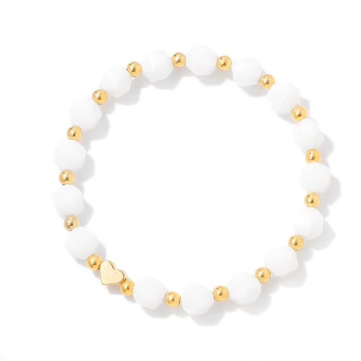 Olivenorma 8mm Facted Gemstone Heart Beaded Bracelet - White Jade - image 22