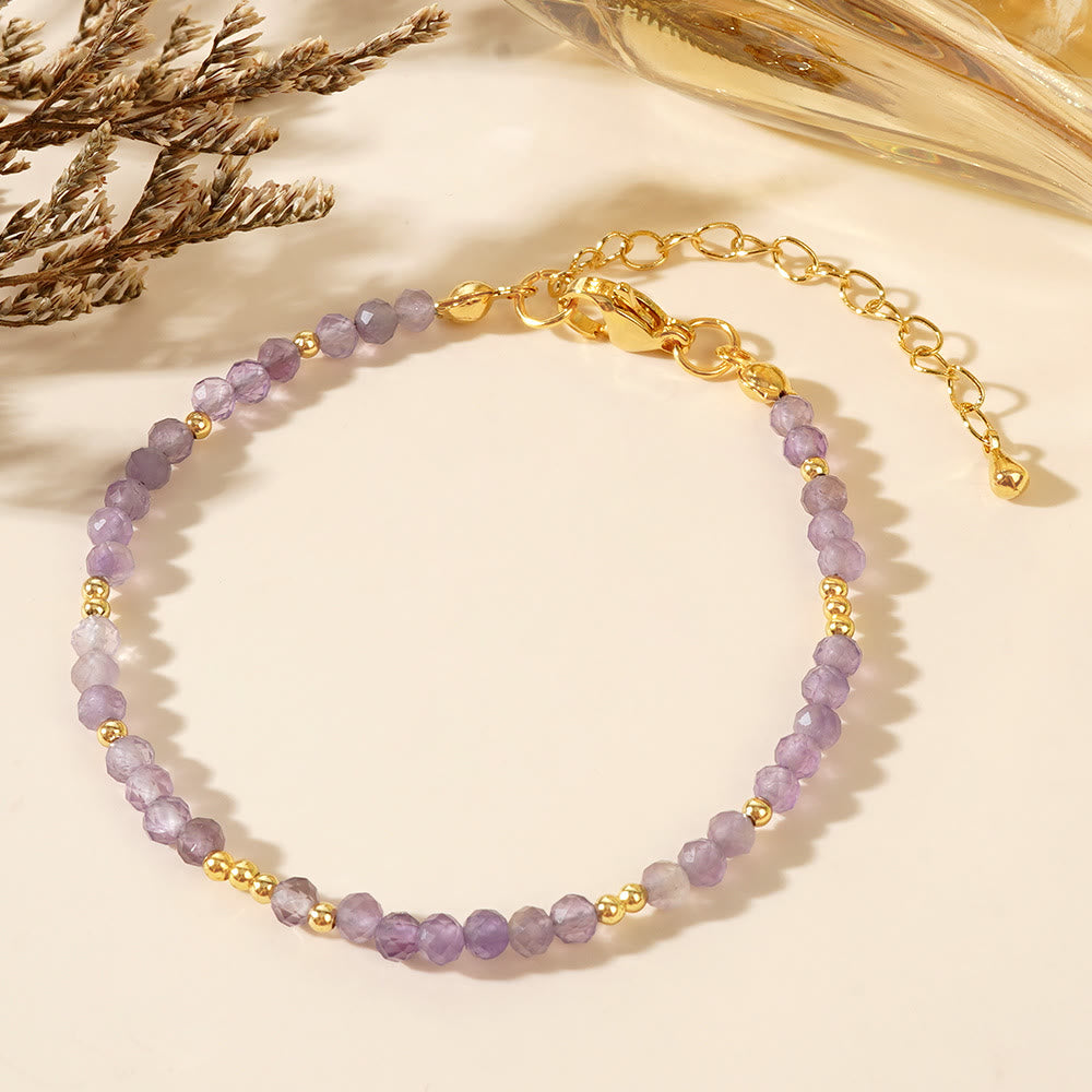 Olivenorma Mini Facted Beads Natural Gemstone Adjustable Bracelet - Amethyst - image 2