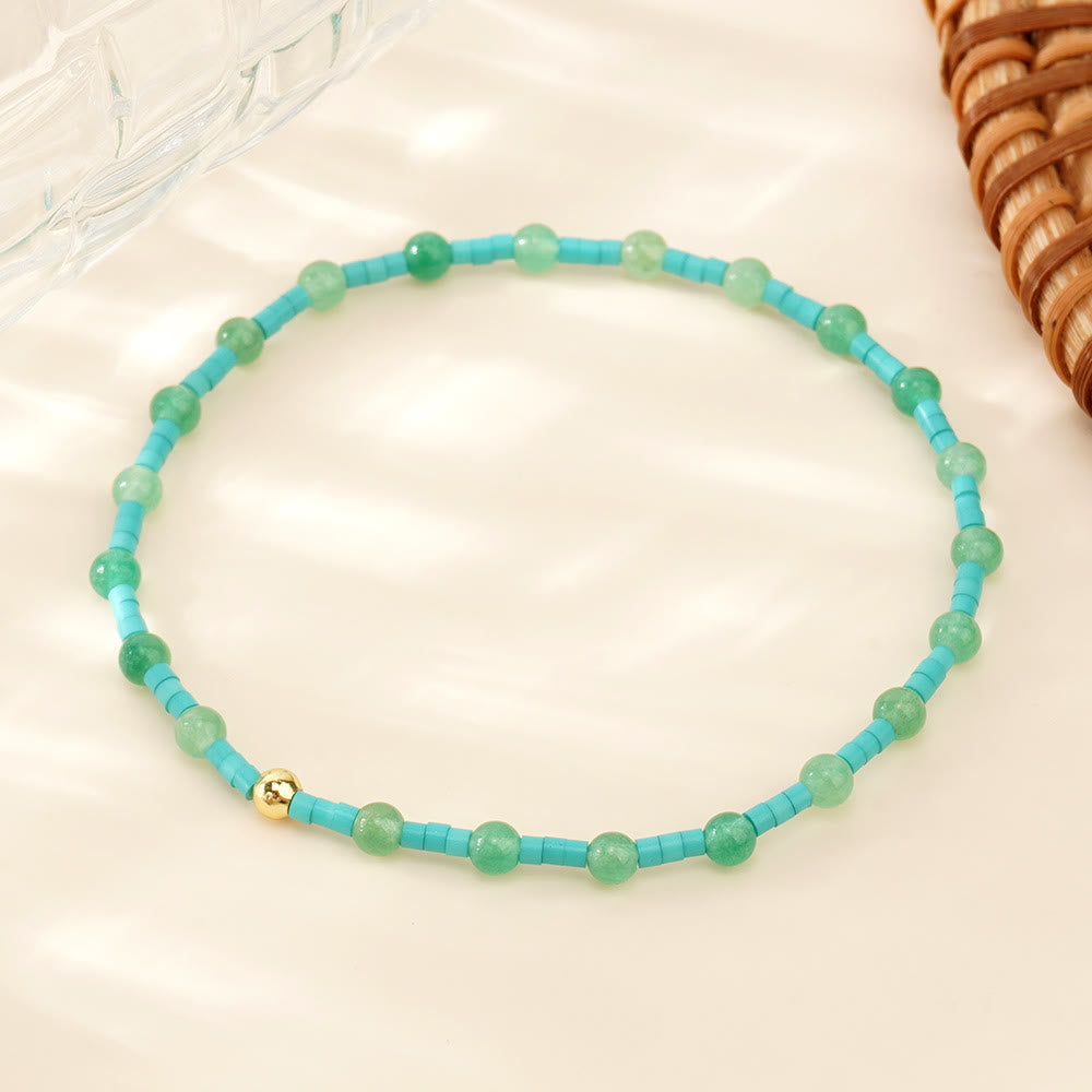 Olivenorma Mini Beads Gemstone Stretch Elastic Bracelet - Green Aventurine - image 2