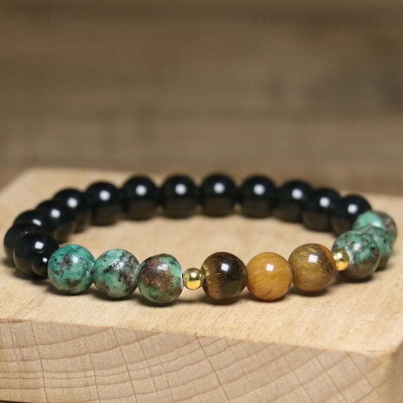 Olivenorma Natural Tiger Eye African Turquoise Healing Beaded Bracelet - image 2