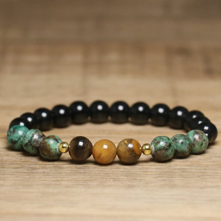 Olivenorma Natural Tiger Eye African Turquoise Healing Beaded Bracelet - Natural Stone - image 1